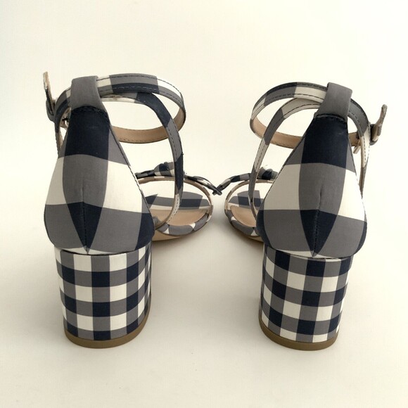 Draper James Sandals Women Size 8M Blue White Gingham Block Heel Ankle Strap - Picture 8 of 12
